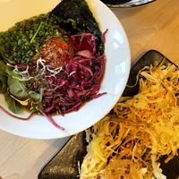 Ramen and fried onion at Vegan AF Ramen in Krakow