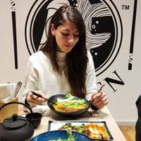 vegan egg ramen (below) and the ground 'meat' ramen (above) at Vegan AF Ramen in Krakow