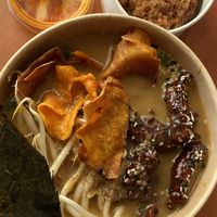 Bbq ramen and minced meat with hoisin sauce   at Vegan AF Ramen in Krakow