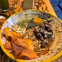 BBQ ramen with vegan yolk at Vegan AF Ramen in Krakow