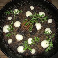 Vegan oven soccarat with mushrooms and chaya. at NÜ Restaurant in Tulum