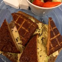 Breakfast: avocado toast with smoked tofu   at Niki Athens Hotel in Athens