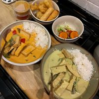Green/red curries and veg platter served up at home!   at Thai Barn in Bradford-on-avon