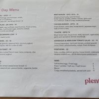Menu at Plenty in Pennant Hills