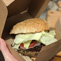 Vegan mushroom burger take away at Bells Diner in Edinburgh