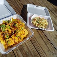 Chick'n nachos and pasta salas at Earth's Harvest - Food Truck in Springfield