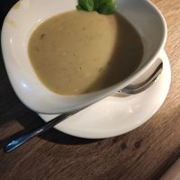 Vegan potato soup at Vapiano in Dusseldorf