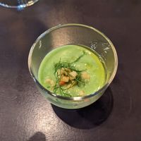 Pea soup from the tasting menu at Ruffian in New York City