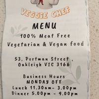 Menu at Veggie Chef in Oakleigh
