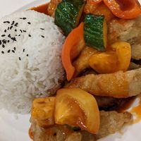 Sweet and sour vegan chicken bento at Veggie Chef in Oakleigh