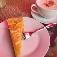 Apple cake and oat milk Cappuccino at Nicole's Café in Wald-michelbach
