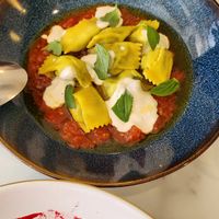 Not on menu I think - ravioli with veggies and walnuts at local EAT in Seoul