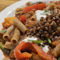 Gluten free rigatoni with vegetables and lentil    at local EAT in Seoul