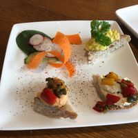 A few little tasters they brought out. The chickpea salad (like egg mayo) was great as well as the 2 types of hummus   at The Petri Dish in Aylesbury