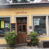 Front entrance at Café Lebenslust in Rothenburg Ob Der Tauber