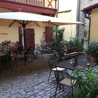 Inner court for dining at Café Lebenslust in Rothenburg Ob Der Tauber