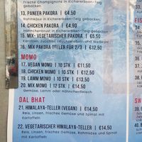 Menu  at New Yak and Yeti in Berlin