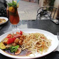 Stir fried noodles with homemade tofu at Asiaexpress Oishiibar in Heppenheim