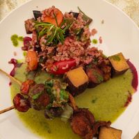 Sekewer with tofu, seitan and mushrooms at Marie e Oli's in Armacao De Pera