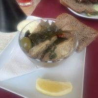The vegan seitan “shrimp” entree  at Marie e Oli's in Armacao De Pera