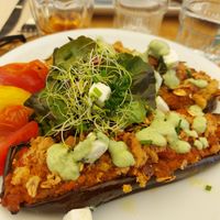 Aubergines farcies at Soya Cantine Bio in Paris