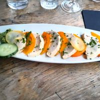 Cashew-mozza and tomatoes at Soya Cantine Bio in Paris