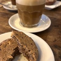 Cookie and latte   at Soya Cantine Bio in Paris