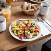 First plate at  the weekend brunch buffet (all you can eat) at Soya Cantine Bio in Paris