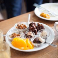 Vegan cake selection at all you can eat weekend brunch at Soya Cantine Bio in Paris