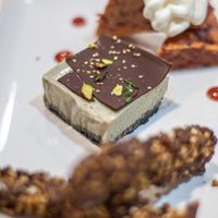 Chocolate nougat with homemade coconut ice cream, Mate cheese cake and Beetroot cake with lemon mousse at MESTIZA in Valencia