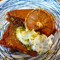 beetroot cake with lemon foam and pistachio at MESTIZA in Valencia