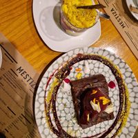Mango mousse and brownie at MESTIZA in Valencia