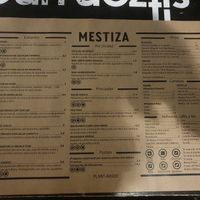 Menu at MESTIZA in Valencia