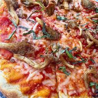 Vegan margarita pizza with oyster mushrooms at Billy & Pete's in Larchmont