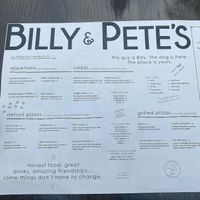 Menu at Billy & Pete's in Larchmont