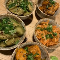 Sides: kimchi, cucumber salad at Maneki in Worcester