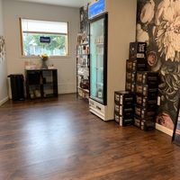 Cold beverage case and snacks at Little Black Heart Coffee  in North Tonawanda