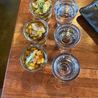 Vegan mango and mango avocado shooters. So unique and fun! Sake optional.   at Sushi In the Raw in Nevada City