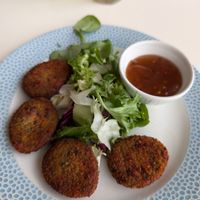 Deep fried spinach cakes and sweet chilli sauce at Signor Valentino in Cardiff