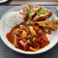 Chimichanga - Stuffed vegan tortilla with a fusion take on the hungarian lecsò (paprika stew)  at Arcadia Restaurant in Abrahamhegy