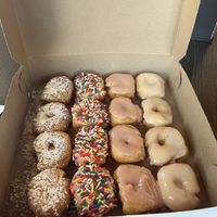 16: 4 strawberry sprinkle, 4 strawberry, French toast, and glazed   at Simply Done Donuts in Duluth