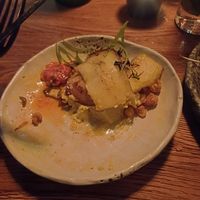 Half eaten aubergine and chickpea mousse at Iberico in Uppsala