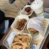 Tofu nuggets, vegan burger, vegan vanilla milkshake & crush fries at Burger Crush in Victoria