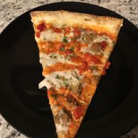 Vegan buffalo chicken...delicious  at Dimo's Pizza in Chicago