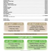Vegan Set Meal Menu at The Original Curryland in Worthing