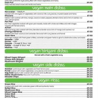 Vegan Menu at The Original Curryland in Worthing