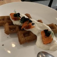 Savory waffles with vegan caviar and lox    at Bloom in Chicago