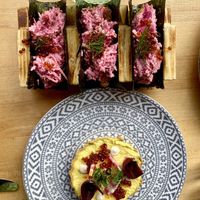 Turnip causa (top) and beetroot tart (bottom)  at Bloom in Chicago