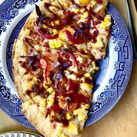 BBQ chorizo flatbread (more of a pizza)  at Bloom in Chicago