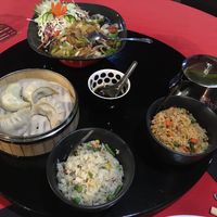 Our first visit: Vegetable Dumplings, Vegetable StirFry Chinese Style, Vegetable Fried Rice (one normal, one spicy). Jasmine tea. at Wan-Chai Chinese Restaurant in Paralimni